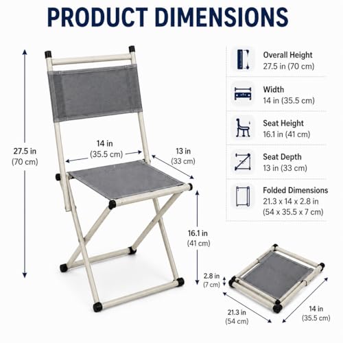 Image of AARKRI SALES Portable Folding Stool - Heavy Duty Outdoor Chair for Camping, Hiking, Fishing, Picnic - Collapsible Mini Travel and Garden Seat (Foldable Chair Grey)