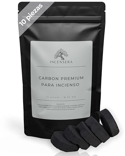 Incensera Carbón Incienso 33mm - 10 Discos De Combustión Rápida - Quema hasta 60 Minutos - Carbón Incienso Natural - Ideal para Quemadores De Resina E Incensarios