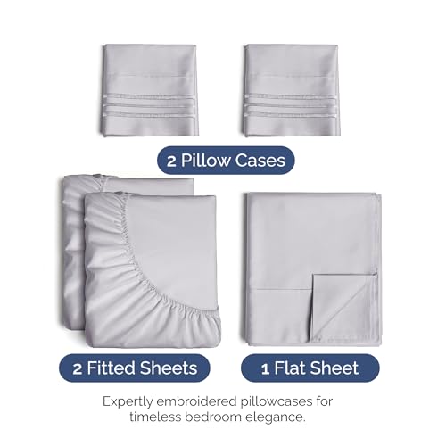 Image of Split King Size 5 Piece Sheet Set - Soft & Cooling Bed Sheets - Light Lilac | Fits 8 Inch to 16 inch Mattress, Wrinkle Free & Fade Resistant with Deep Pockets, Breathable, Comfy Hotel Luxury Bedding