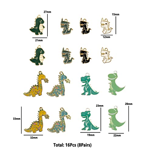 16Pcs Small Large Dinosaur Charms Mens Jewelry Making Supplies Funny Charms Dinosaur Pendants Charms Enamel 18K Gold Charms Cool Jewelry Making Charms For Girls Diy Crafts Cute Charms Green Dinosaur #TOP1