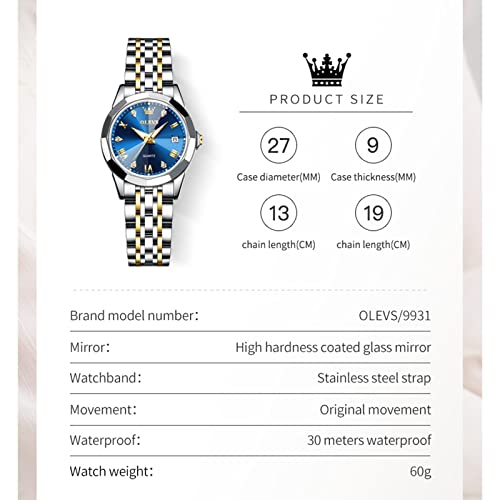 Elegant Women's OLEVS Waterproof Watch with Blue Dial - Luxury Stainless Steel Quartz Timepiece with Date Function for Business and Fashion - Image 7