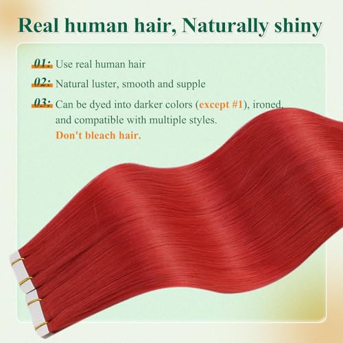 Image of Easyouth Invisible Tape in Human Hair Extensions Red Real Human Hair Tape in Extensions Red Tapes in Human Hair Extension Quick Application 16 Inch 25g 10pcs