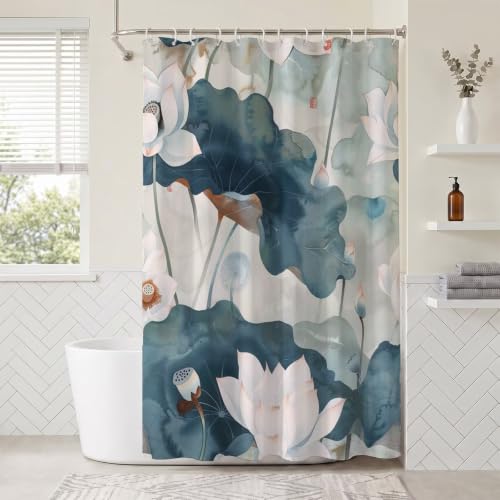 Rideau de douche lotus 160x200 cm imperméable et lavable pour baignoire