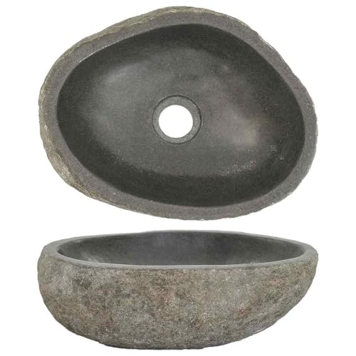 vidaXL Lavabo Ovalado, Cuenca de Piedra Natural, Pila de Lavamanos Fregadero, Decoración para Cuarto de Baño Aseo Hogar, Piedra de Río