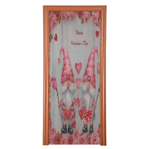 FLildon Gnomes with Roses Valentine's Day Door Cover Decoration, Party Accessory Porch Decor for Festive Ornament Room Door Covers 32 x 79 Inch