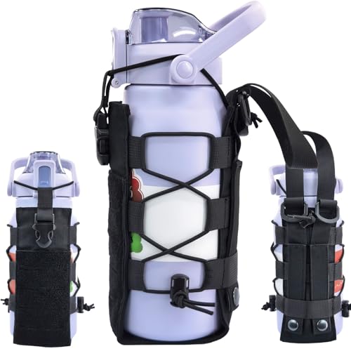 Widenyard Molle Water Bottle Holder Pouch, 16-44 oz Adjustable Capacity Tactical Bottle Bag, Compatible with Backpack, Vest, Belt for Outdoor Activities (Black, Basic)