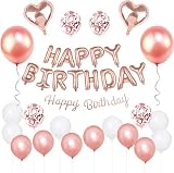 【Amazon.co.jp限定】風船 誕生日 飾り付け セット Happy Birthday バースデーバルーン ガーランド 紙吹雪風船 パーティー お祝い 記念日 サプライズ 王冠 男女兼用 可愛い おしゃれ (ローズピンク)