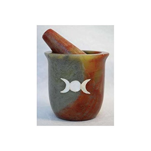 Pearl Inlain Triple Moon Soapstone Mortar and Pestle Set - //coolthings.us