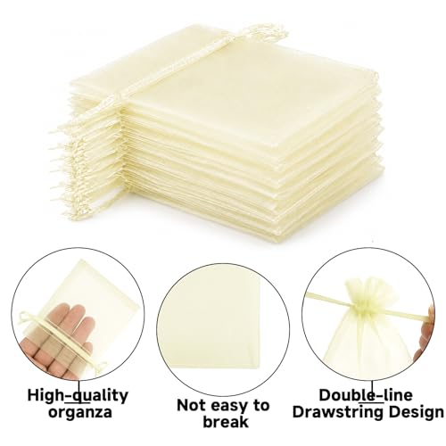 Image of joycraft Organza Bags 2.7x3.5 inch - Ivory Drawstring Gift Packaging Pouch with Breathable Mesh for Wedding Favors, Jewelry Display, Candy Bags | Reusable Craft Supplies, Small Business
