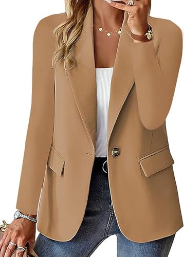 Women's Minimalist Solid Button Lapel Collar Blazer, Blazers for Women Business Casual - Main Image