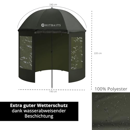 Foto von Hitbaits Angelschirm Wasserdichtes, Regenschirm Groß, Regenschirm Sturmfest, Angel Zubehör, Leicht Aufzubauen, Abnehmbar, Schnell Aufspannbar, Langlebig, mit Fenstern und Kappe Brechfähigkeit