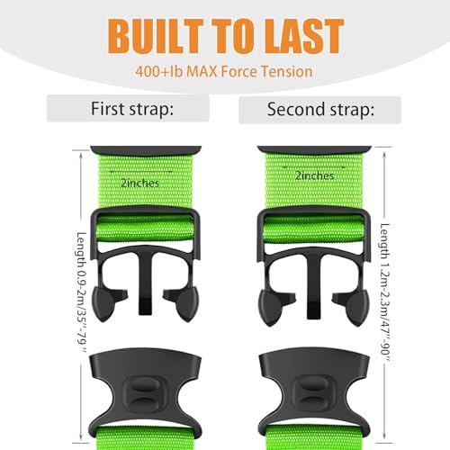 BILIONE Luggage Straps 88 inch Adjustable Suitcase Belt, Lockable Against Accidental Opening, Easy to Identify Travel Accessories, Add a Bag Connector Holds Suitcase Together (Energetic Green, 2)3