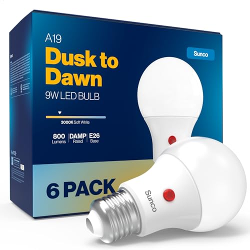 Sunco 6 Pack Dusk to Dawn Light Bulbs Outdoor A19,...