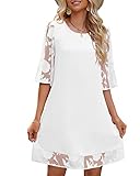 LookbookStore Womens Shift Dress with Sleeves Summer Short White Dresses for Graduation Women 2024 White Shift Dress 3/4 Sleeve Dress for Women Casual Shift Tunic Dress Size Medium Size 8 Size 10