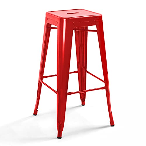 Oviala Tabouret de Bar en métal Brillant Rouge