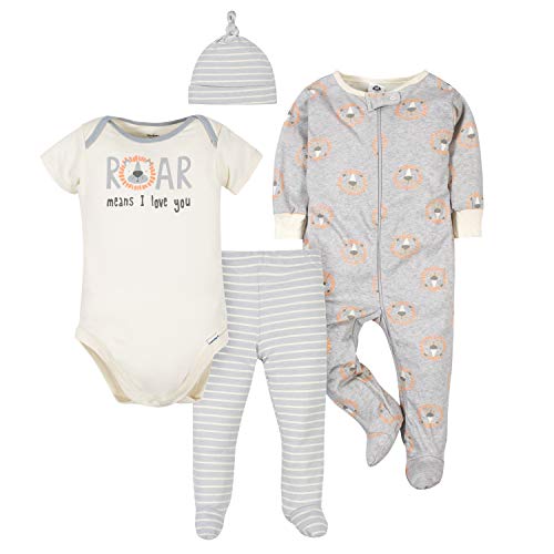 Gerber Baby Boys' 4-Piece Sleep 'N Play, Onesies, Pant and Cap, Gray Tiger, 3-6 Months