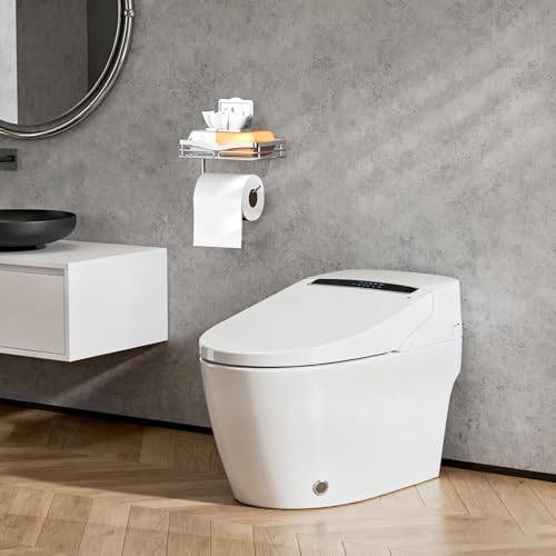 YIGII Toilet Paper Holder with Shelf, Adhesive or Drilling Toilet Paper Roll Holder for Bathroom, Rustproof Tissue Roll Holder Wall Mounted for Wipe Storage (Silver) - image 6