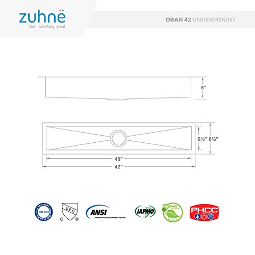 Oban 42 Inch Undermount 16 Gauge Stainless Steel Trough Wet Bar Or Prep Sink By Zuhne #TOP2