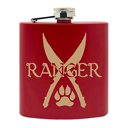 Ranger Class Game Inspired Design Custom Printed Stainless Steel Alcohol Hip Flask, 6 Oz. Matte Red