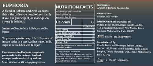 Image of TGL Co. The Good Life Company Euphoria Instant Coffee Powder 50 Gm Jar| Anti Oxidant | Boost Energy | No Artificial Flavour
