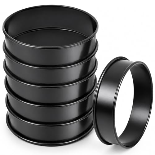 YANJINGSHE Crumpet Rings Pancake Mould Crumpets - 6 Pcs 8 cm Stainless Steel Ideal for Eggs & Pastry No More Sticking Black