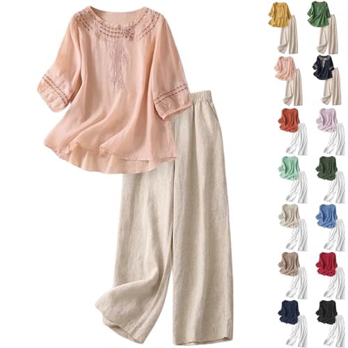Capri Sets Women 2 Piece Outfits,Linen Clothes Sets...