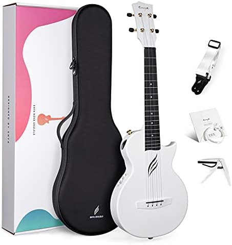 Enya Tenor Ukulele 26 Inch Carbon Fiber Acousticplus Cutaway Travel Ukelele for Adult with Beginner Bundle Kit Including Online Video Lessons, Case, Strap, Capo and Strings（Nova UE Pro White）
