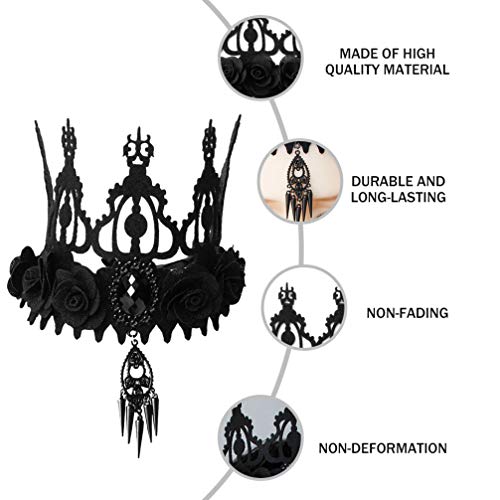 Lurrose Gothic Black Rose Crown Gothic Garland Crown Headband Halloween Tiara Headband Tiara Queen Costume for Halloween Party Cosplay - Image 2