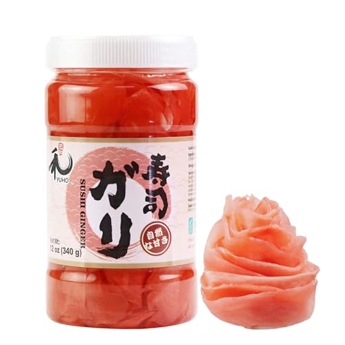 YUHO Pickled Sushi Ginger 340g, Japanese Pink Gari Sushi Ginger Fat Free, Kosher, BRC, No MSG, Low Cal