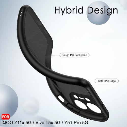 Image of TheGiftKart Hybrid Shockproof Back Cover Case for iQOO Z11x 5G / Vivo T5x 5G / Vivo Y51 Pro 5G | Camera Protection Bump | Smoke Black Matte Hard Translucent Back Cover Case (PC & TPU, Black Bumper)