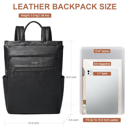Mochila de cuero para portátil para mujeres, negra miniatura 4