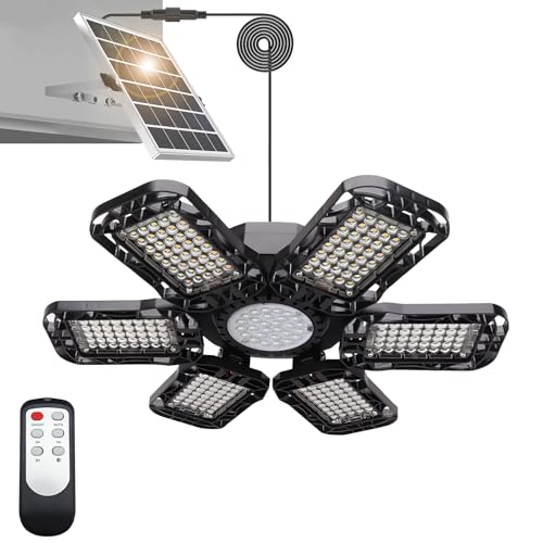 Gonengo Solar Shed Light Outdoor Indoor with Remote - 2 Lighting Modes High Brightness Solar Lights, Led Garage Light for Shed, Workshops, Basements, Barns, Attics, Outdoor Spaces