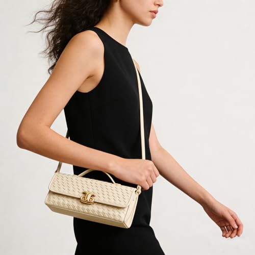 Image of JYG Woven Handbag for Women Fashion Evening Shoulder Bag PU Leather Handmade Clutch Purse Casual Crossbody Bags 2024