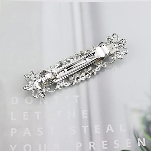 3 Pcs Large Diamante Flower Silver Leafy Barrette Vintage Antique Style Hair Clip Flower Crystal Pearl Barrette Hair Accessories For Women #TOP6