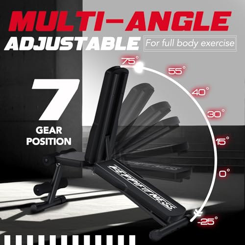 KeppiFitness Adjustable Weight Bench, Foldable Bench Press for Full Body Strength Training, Workout Bench for Home Gym Incline Decline Exercise