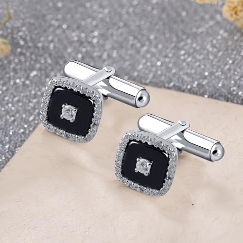 925 Sterling Silver Cufflinks for Men,Gold or Silver Cufflinks for Men with Cubic Zirconia, Square Shaped ceramic Cufflinks for Men，Tuxedo Shirt Cuff Links,tuxedo studs, tuxedo buttons, tuxedo studs and cufflinks set，Wedding Cufflinks (Set of 2)3