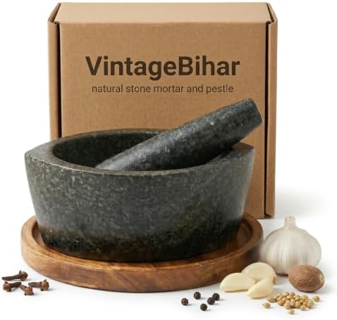 Tamda Stone Mortar and Pestle for Kitchen 7 Inch Boat Shape Silbatta Khalbatta Grinding Stone for Chutney Masala Spices and Herbs 2 Kg