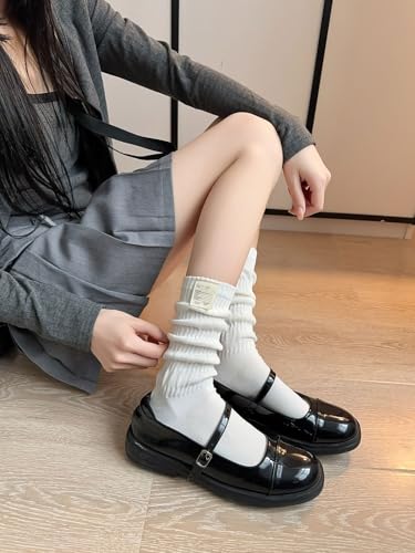 Image of Women's Ruffle Frilly Slouchy Socks, Soft Cotton Cute Solid Color Crew Socks Light Blue