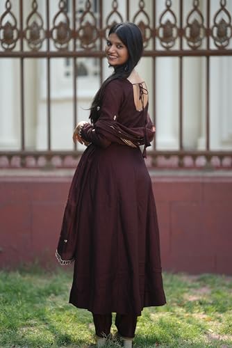Image of MOKOSH Women's Silk Embroidery Anakrali Kurta Pant with Dupatta | Anarkali Kurta Set | Round Neck Full Sleeve Ethnic Suit | Floral Kurta 7 Colour Option Available | 3 Piece Outfit