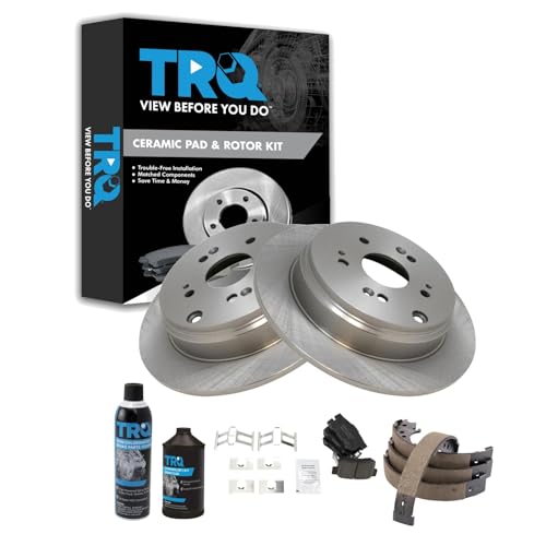 Image of TRQ Rear Brake Pad & Rotor Kit, with Chemical Kit Parking Brake Shoe Set Ceramic Compatible with 2007-2012 Acura RDX