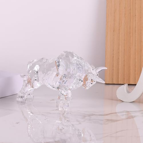 VylbCove Acrylic Bull Statue Feng Shui Wall Street Bull Statue, Stock Market Charging Bull Sculpture Office Desk Decorative, White Bull Figurines for Tv Stand Knick Knacks Home Decor for Shelves para