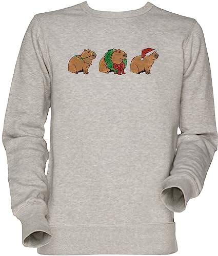 Jumper sweatshirt grey motif capybara de Noël pour homme et femme en jersey
