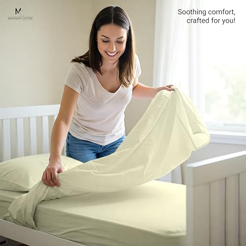 Image of 100% Cotton Toddler Sheet Set - 3-Piece Soft & Breathable Bedding - Fitted Sheet, Elasticized Flat Sheet & Envelope Pillowcase - Mini Crib & Toddler Bed Sheets (Ivory)