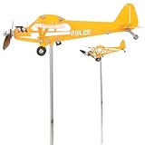 Kichvoe Girandola Vento a Forma di Aeroplano in Metallo Giallo, Decorazione da Giardino Esterno 28x18 Cm per Cortile e Patio, Scultura Segnavento Artigianale per Appassionati di Aerei