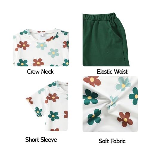 Image of OLMRJKD Kid Toddler Girl Clothes Summer Short Sleeve Figure Graphic Tee Shirt + Shorts Summer Outfits Set