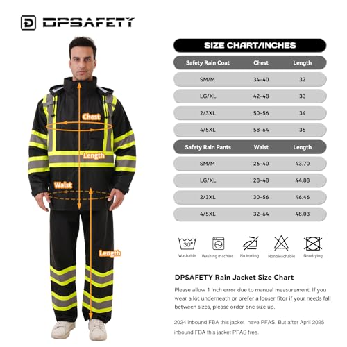 Image of Hi Vis Safety rain Jacket,Reflective Class 3 Rain coat with Inner Mesh Lining and Pockets High Visibility Waterproof work Rain Suits for men&women(Black,SM /MD)