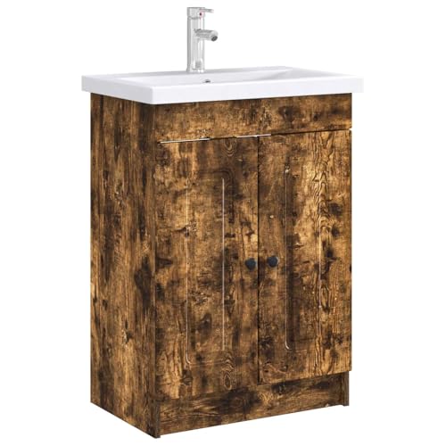vidaXL Cabinet Debajo del Fregadero Roble Ahumado 78,5 x 37,5 x 81 cm, Amplio Almacenamiento, Mueble de Baño Moderno, Unidad Bajo Lavabo, Madera Ingenierizada, Diseño Contemporáneo