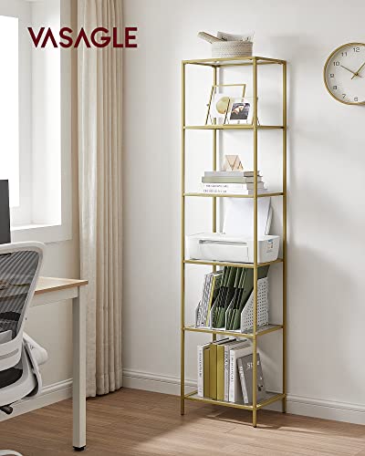 Librería cristal templado 6 niveles estantería dorada metálica estrecha VASAGLE dormitorio 3