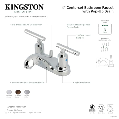 Robinet de salle de bain Kingston Brass FB5621CML central chromé avec bonde