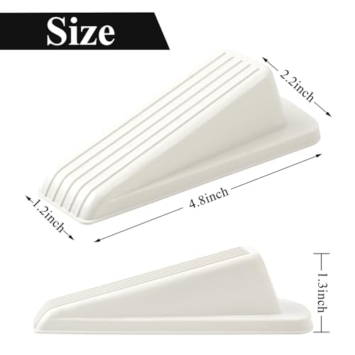 Image of 4 Pack Door Stoppers for Bottom of Door, White 4.8x2.2x1.3in Door Stops, Rubber Door Stopper Wedge, Sturdy Stackable Door Stops for Floor